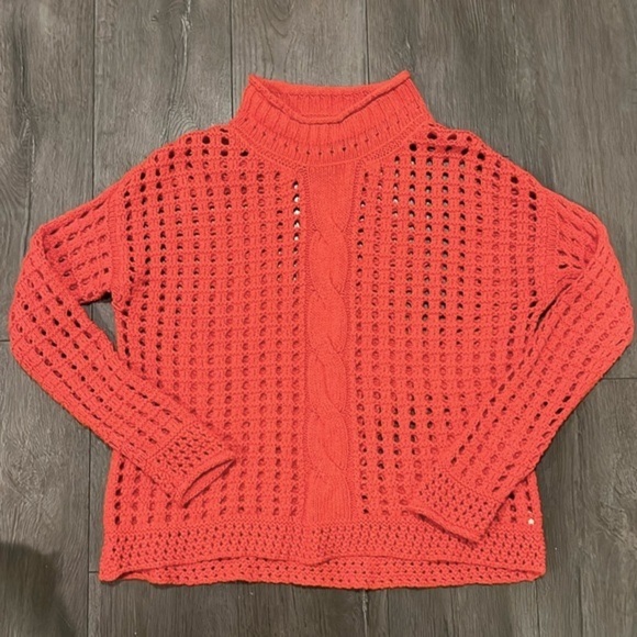 Free People Open Knit Crochet Mockneck Sweater Orange Size Small - Picture 6 of 12